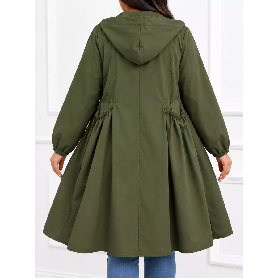 Plus Size Hooded Zip-Up Longline Windbreaker Outerwear Apparel and Accessories