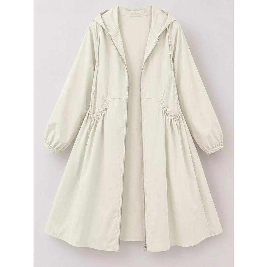 Plus Size Hooded Zip-Up Longline Windbreaker Outerwear Apparel and Accessories