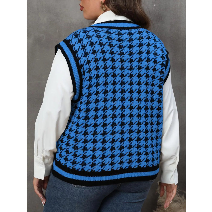 Plus Size Houndstooth V-Neck Knit Sweater Vest Apparel and Accessories