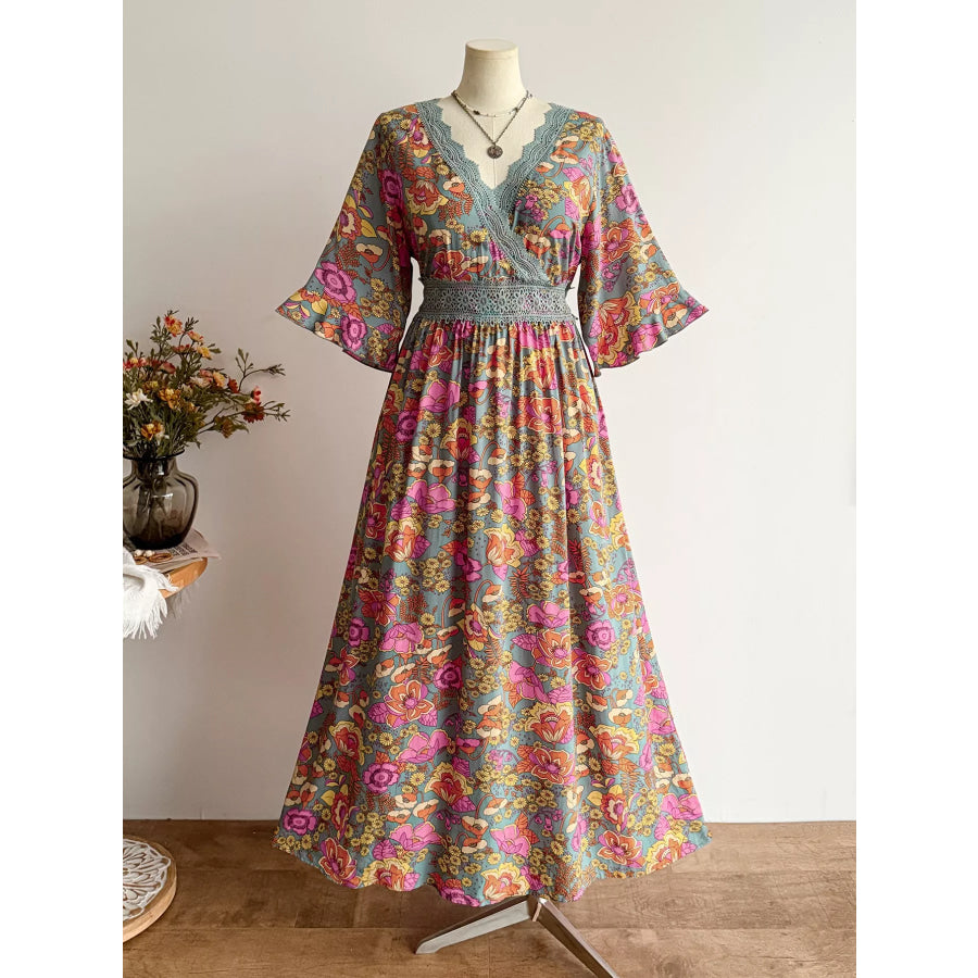Plus Size Lace Detail Floral Surplice Dress Apparel and Accessories