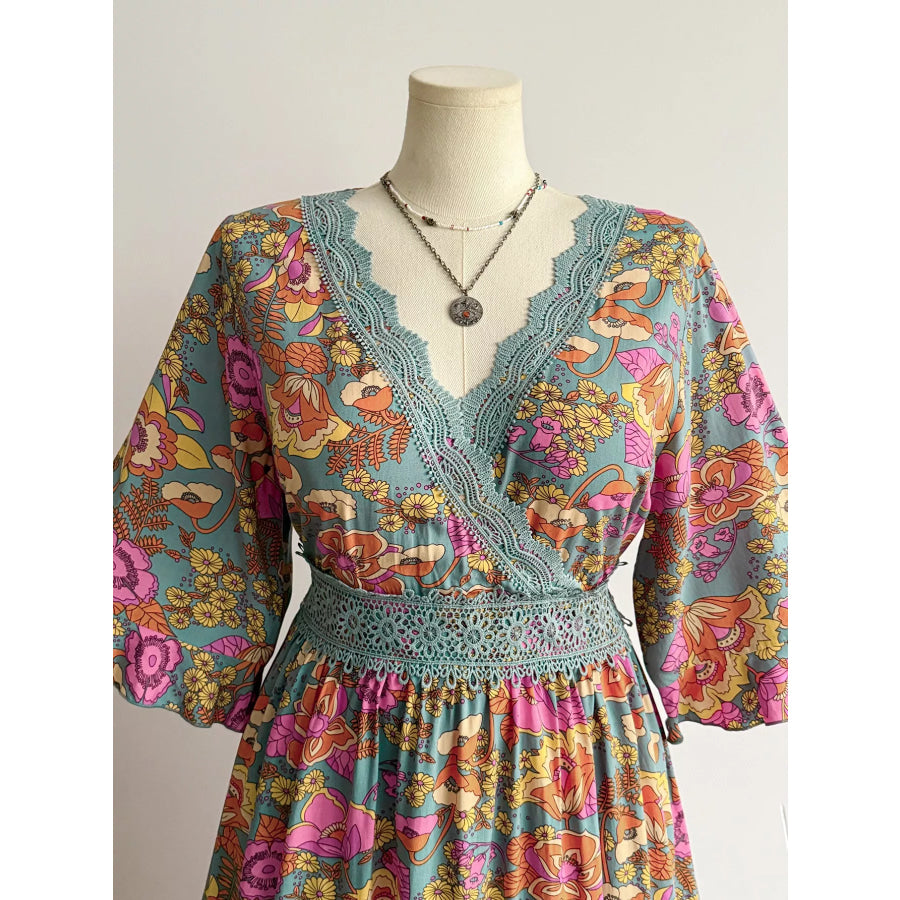 Plus Size Lace Detail Floral Surplice Dress Apparel and Accessories