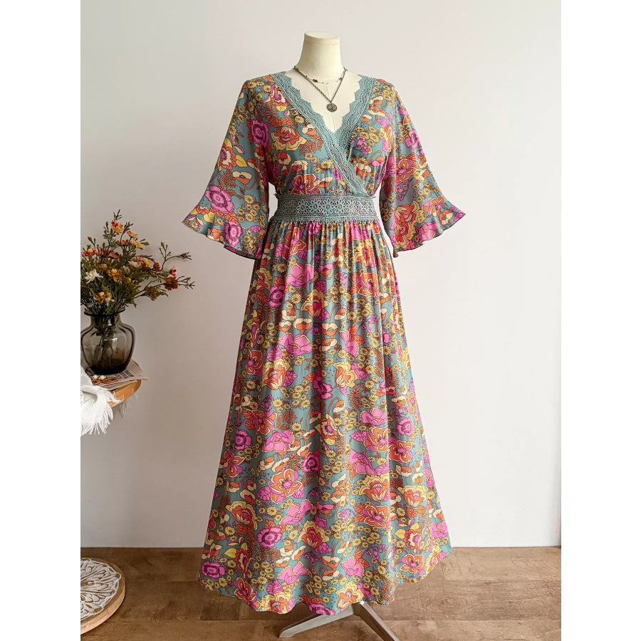 Plus Size Lace Detail Floral Surplice Dress Apparel and Accessories