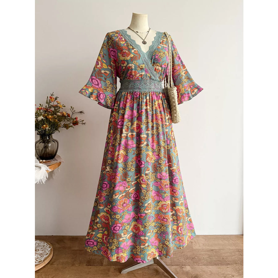 Plus Size Lace Detail Floral Surplice Dress Apparel and Accessories