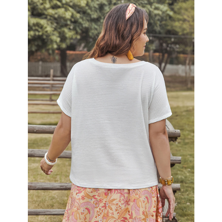 Plus Size Lace Detail Round Neck Short Sleeve Top White / 0XL Apparel and Accessories