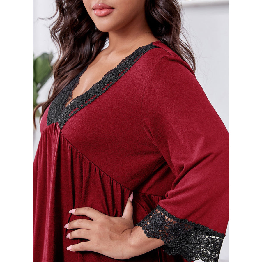 Plus Size Lace Detail V-Neck Lounge Dress Apparel and Accessories