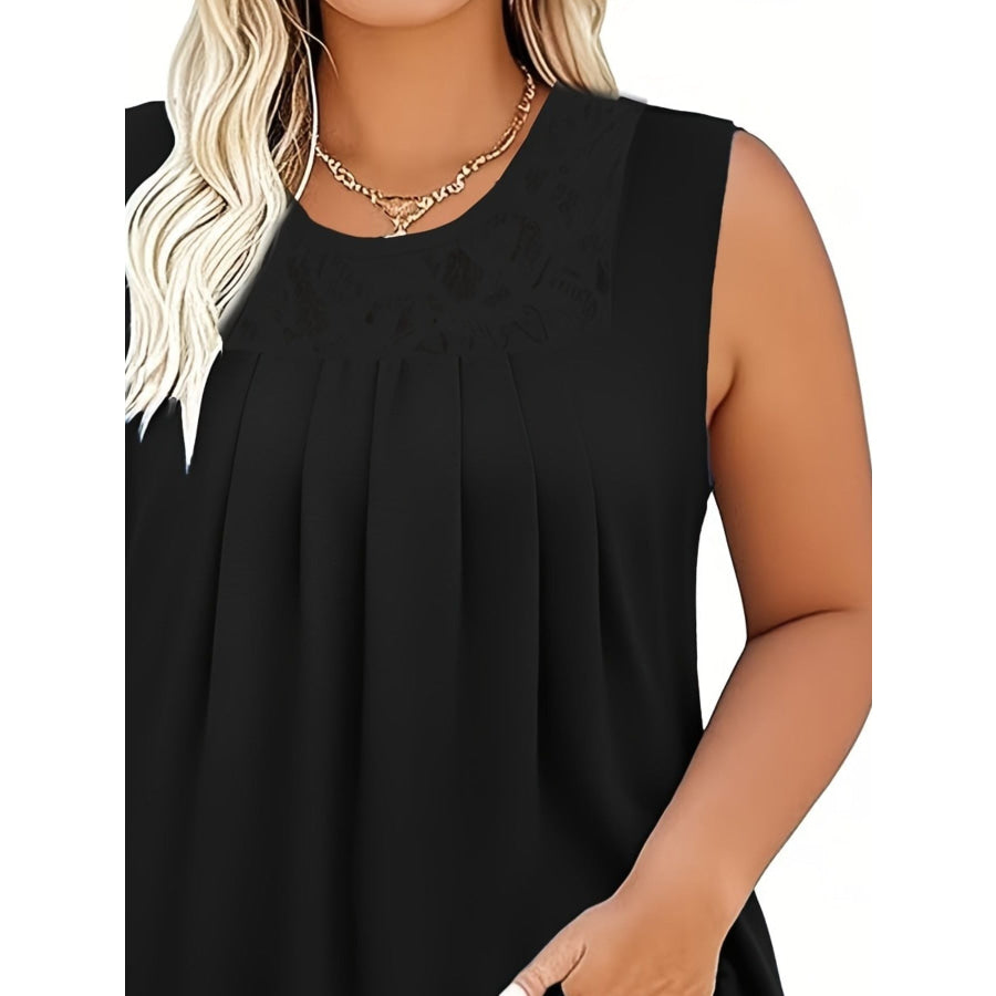 Plus Size Lace Trim Round Neck Tank Apparel and Accessories
