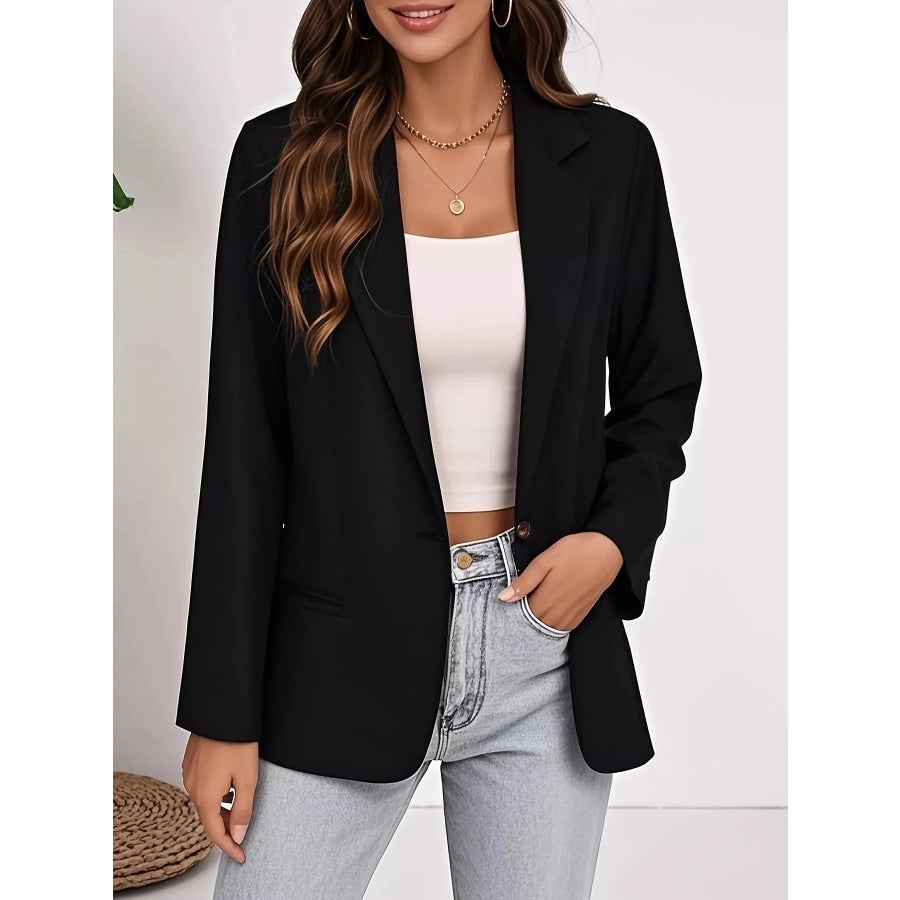 Plus Size Lapel Collar Single-Button Blazer Apparel and Accessories