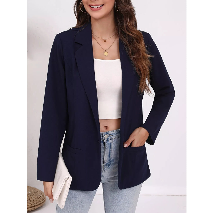 Plus Size Lapel Collar Single-Button Blazer Apparel and Accessories