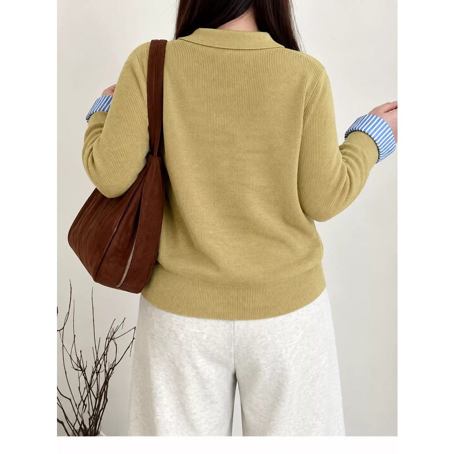 Plus Size Layered Look Striped Long Sleeve Sweater Apparel and Accessories