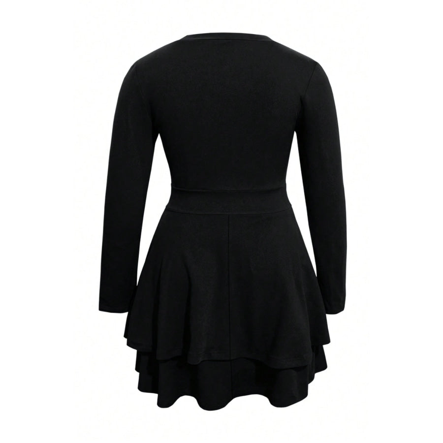Plus Size Layered V-Neck Long Sleeve Mini Dress Apparel and Accessories