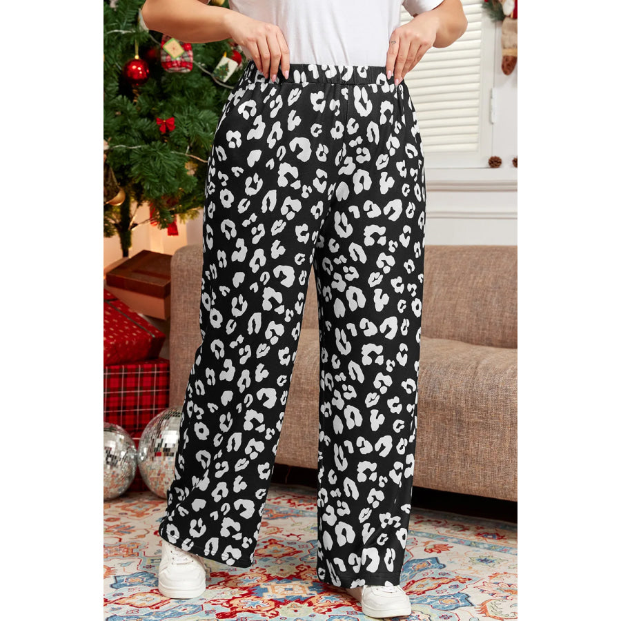 Plus Size Leopard Elastic Waist Pants Leopard / 1XL Apparel and Accessories