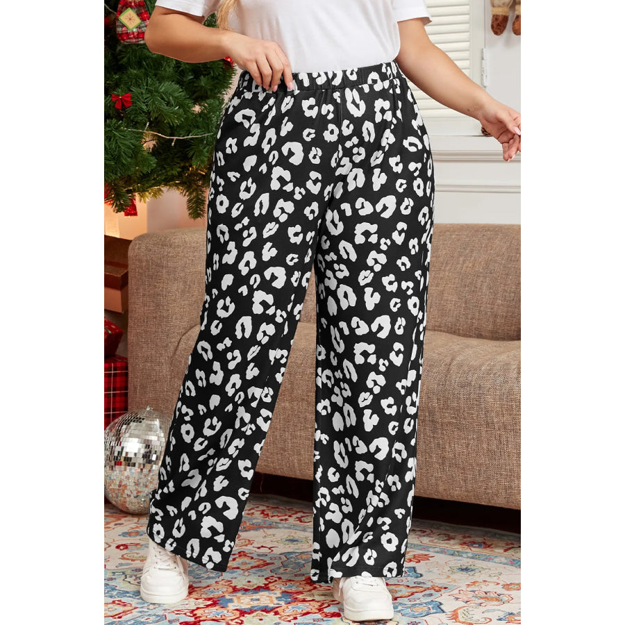 Plus Size Leopard Elastic Waist Pants Apparel and Accessories