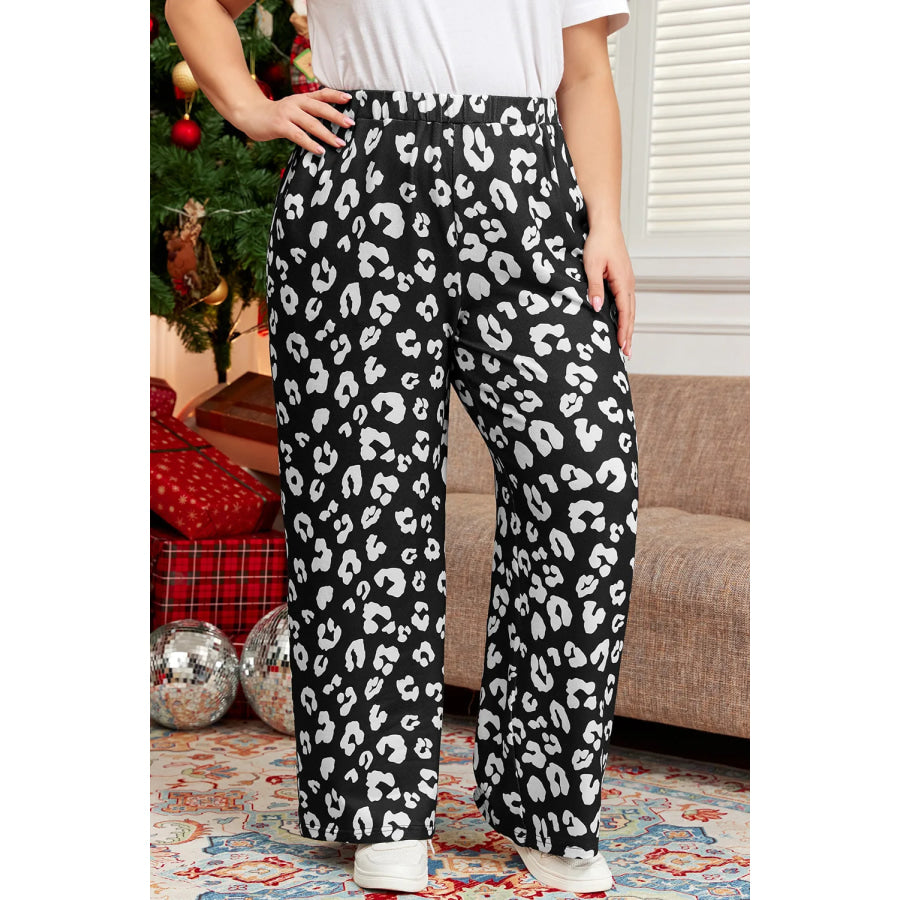 Plus Size Leopard Elastic Waist Pants Apparel and Accessories