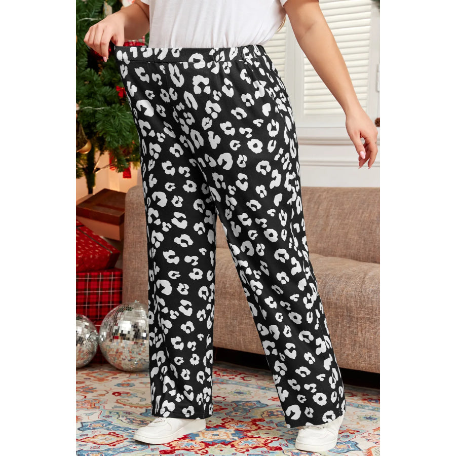 Plus Size Leopard Elastic Waist Pants Apparel and Accessories