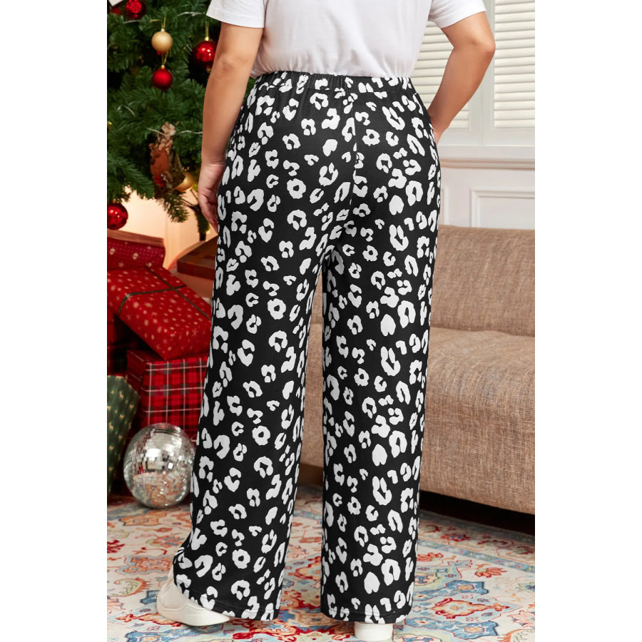 Plus Size Leopard Elastic Waist Pants Apparel and Accessories