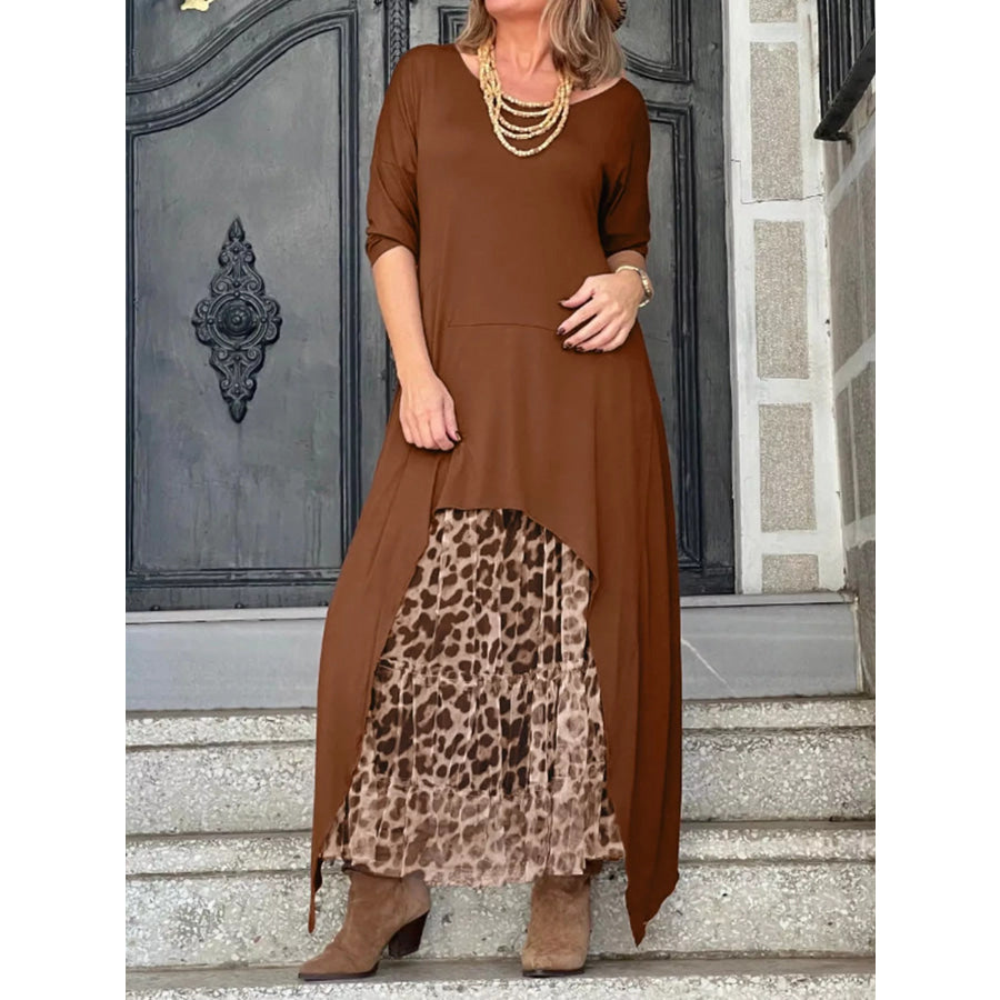 Plus Size Leopard Print Asymmetrical Hem Midi Dress Apparel and Accessories