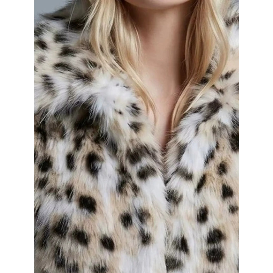 Plus Size Leopard Print Faux Fur Cropped Outerwear Apparel and Accessories