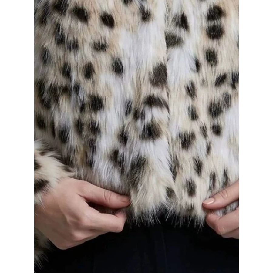 Plus Size Leopard Print Faux Fur Cropped Outerwear Apparel and Accessories