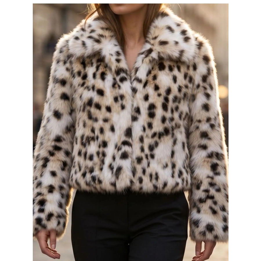 Plus Size Leopard Print Faux Fur Cropped Outerwear Apparel and Accessories