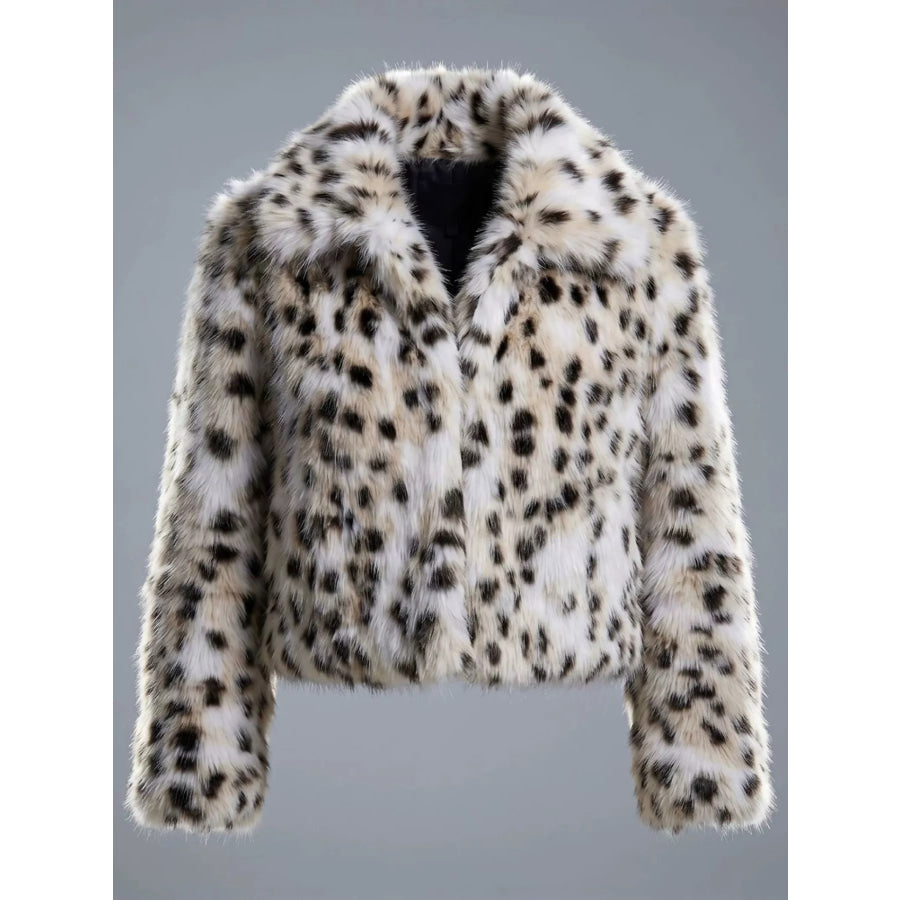 Plus Size Leopard Print Faux Fur Cropped Outerwear Apparel and Accessories