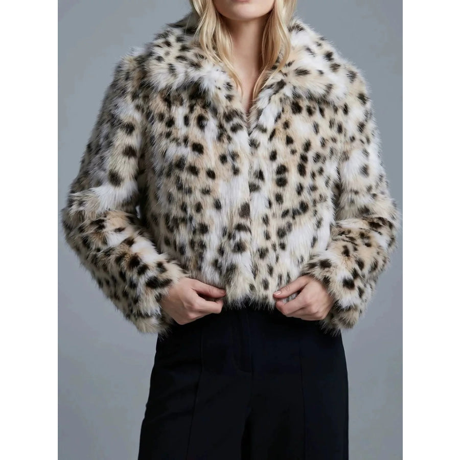 Plus Size Leopard Print Faux Fur Cropped Outerwear / L Apparel and Accessories
