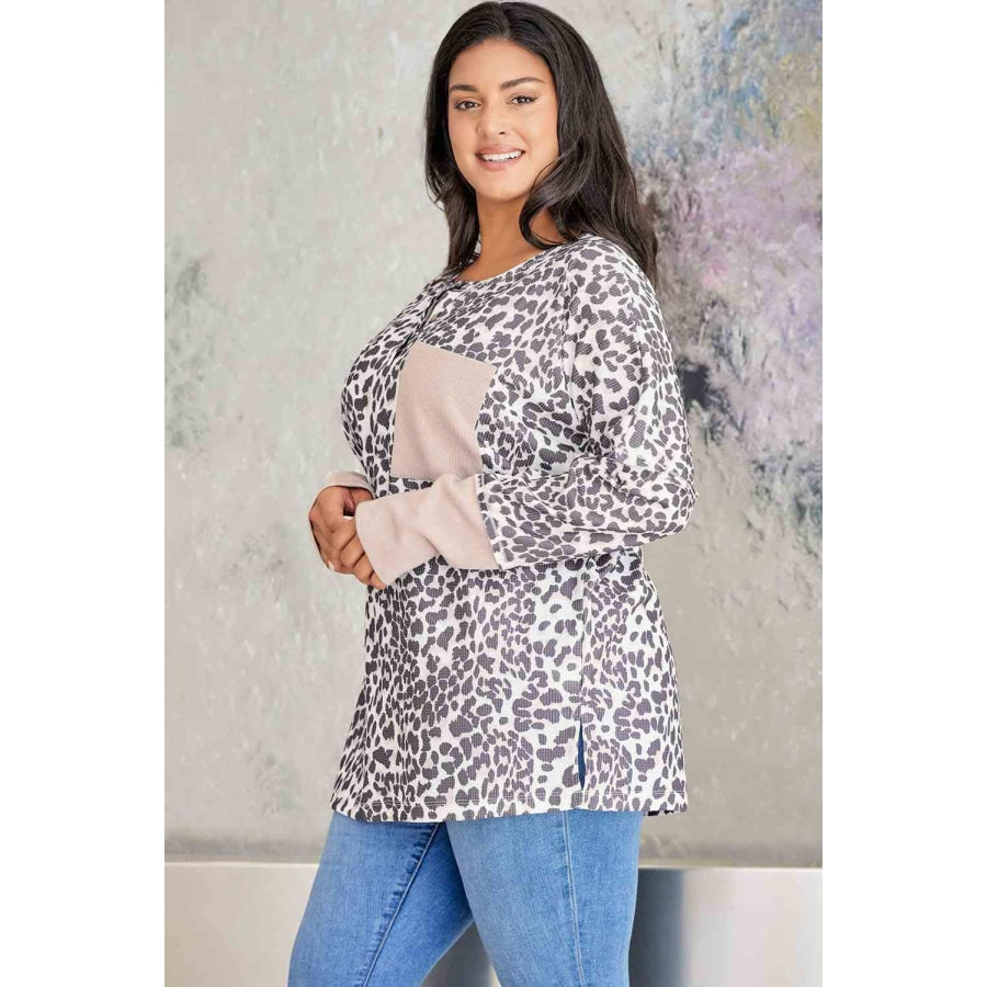 Plus Size Leopard Print Long Sleeve Sweatshirt