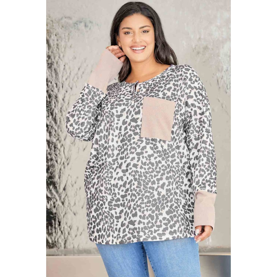 Plus Size Leopard Print Long Sleeve Sweatshirt