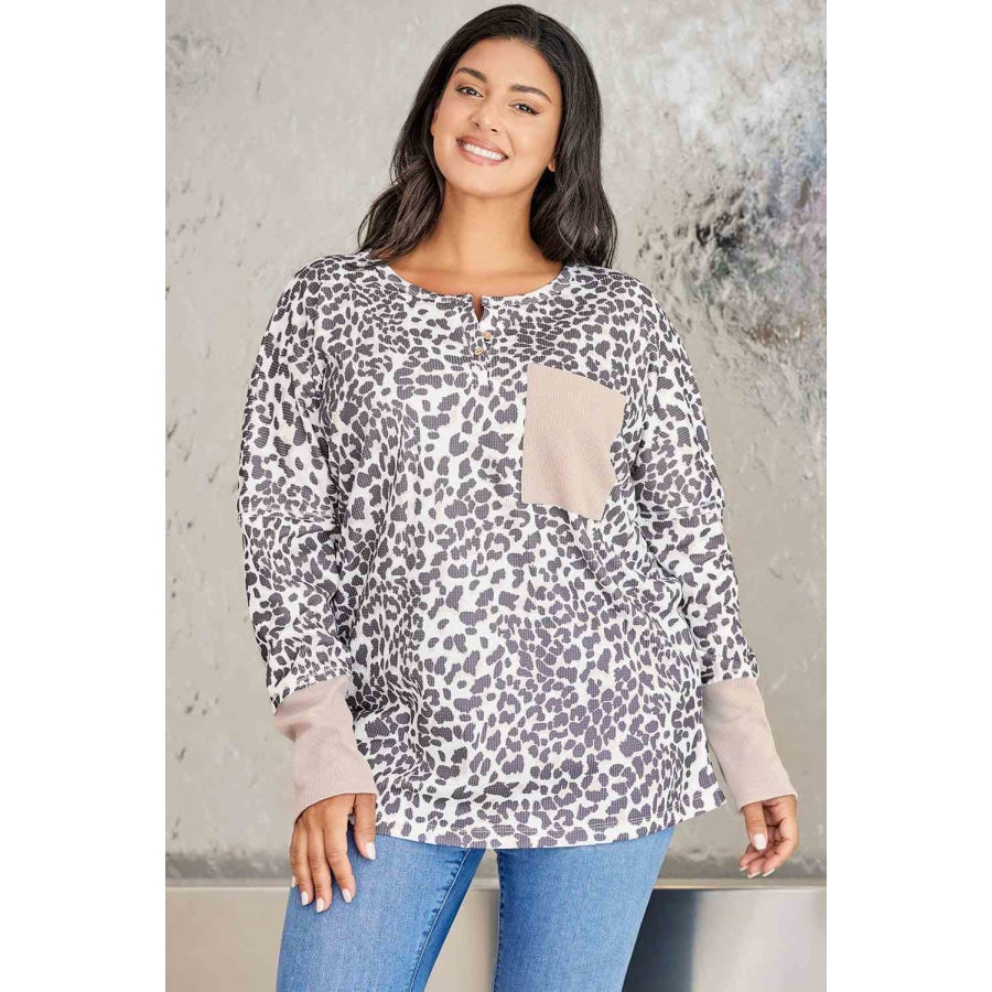 Plus Size Leopard Print Long Sleeve Sweatshirt