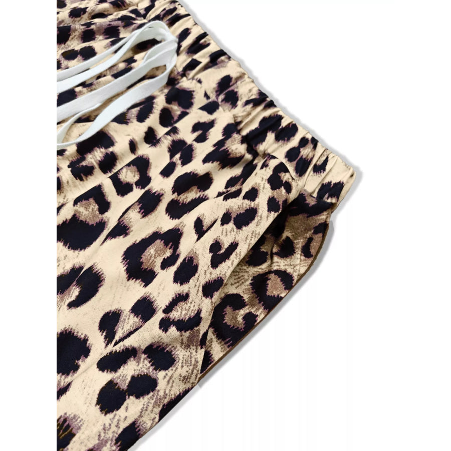 Plus Size Leopard Print Long Sleeve Top and Pants Set Apparel and Accessories