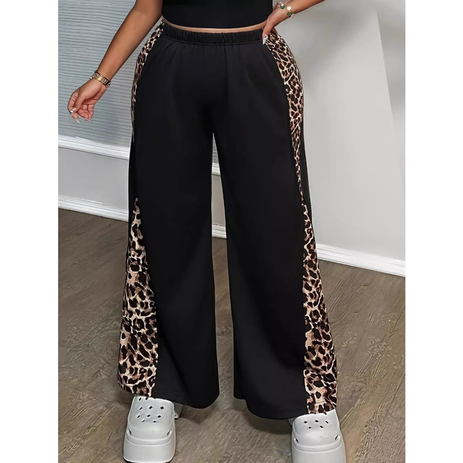 Plus Size Leopard Print Wide Leg Pants Apparel and Accessories