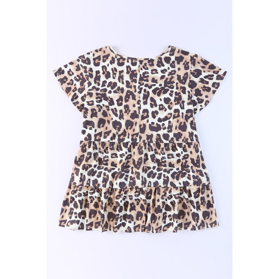 Plus Size Leopard Round Neck Blouse Apparel and Accessories