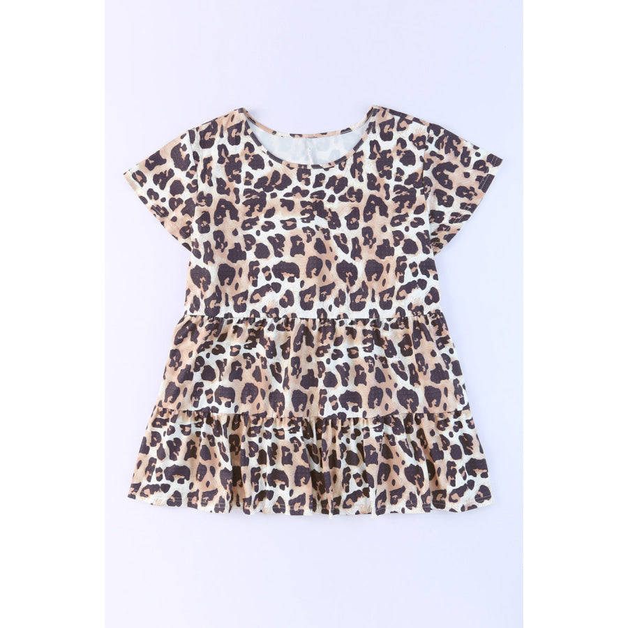 Plus Size Leopard Round Neck Blouse Apparel and Accessories