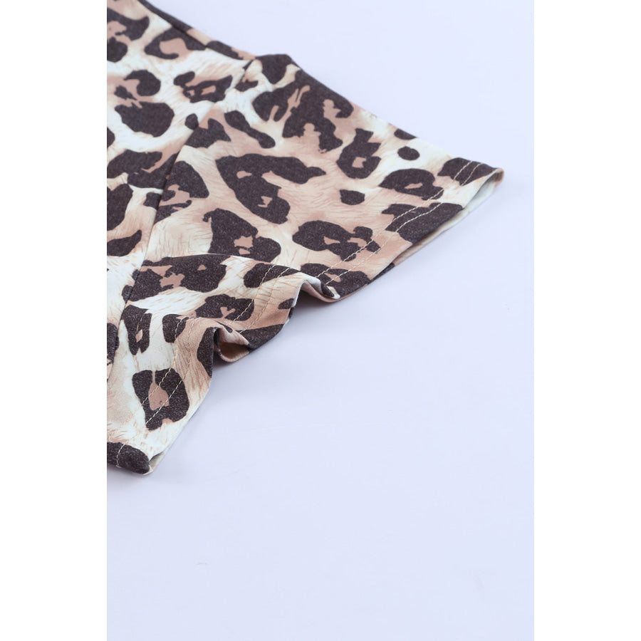 Plus Size Leopard Round Neck Blouse Apparel and Accessories