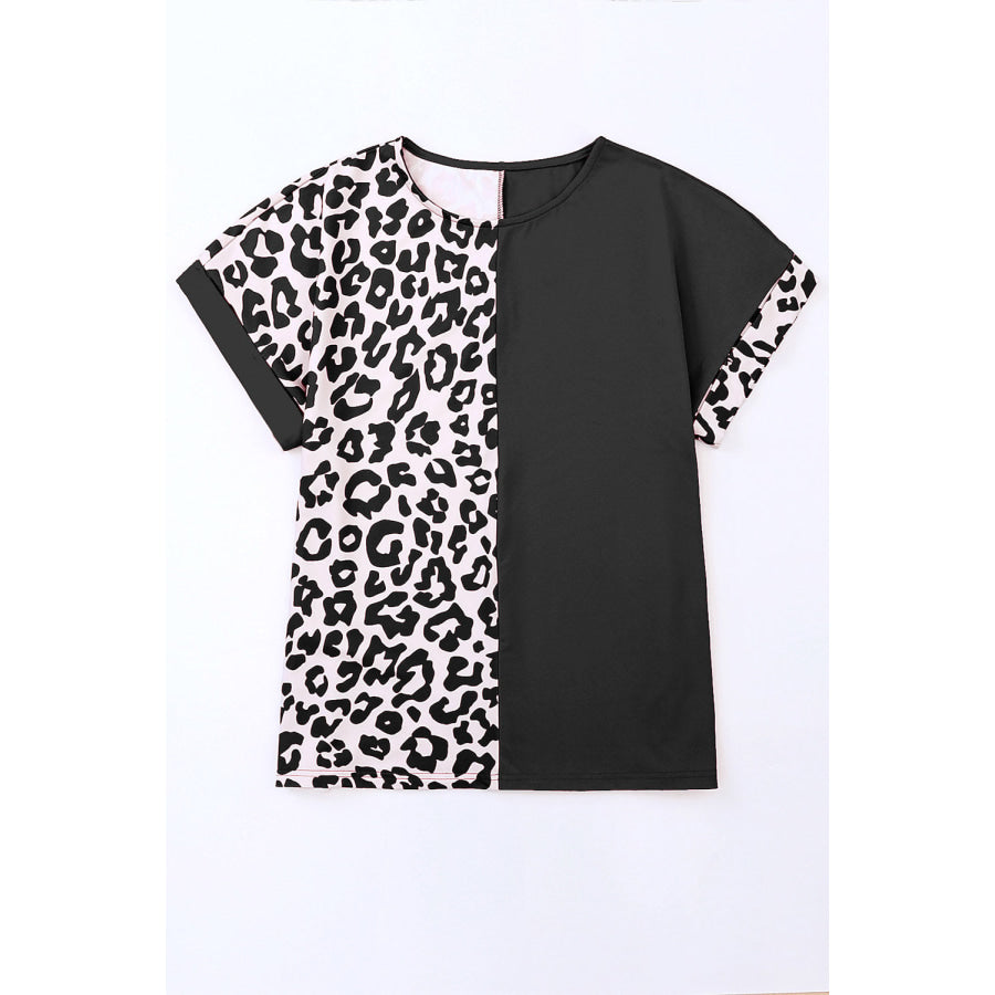 Plus Size Leopard Round Neck T-Shirt Leopard / 1X Apparel and Accessories