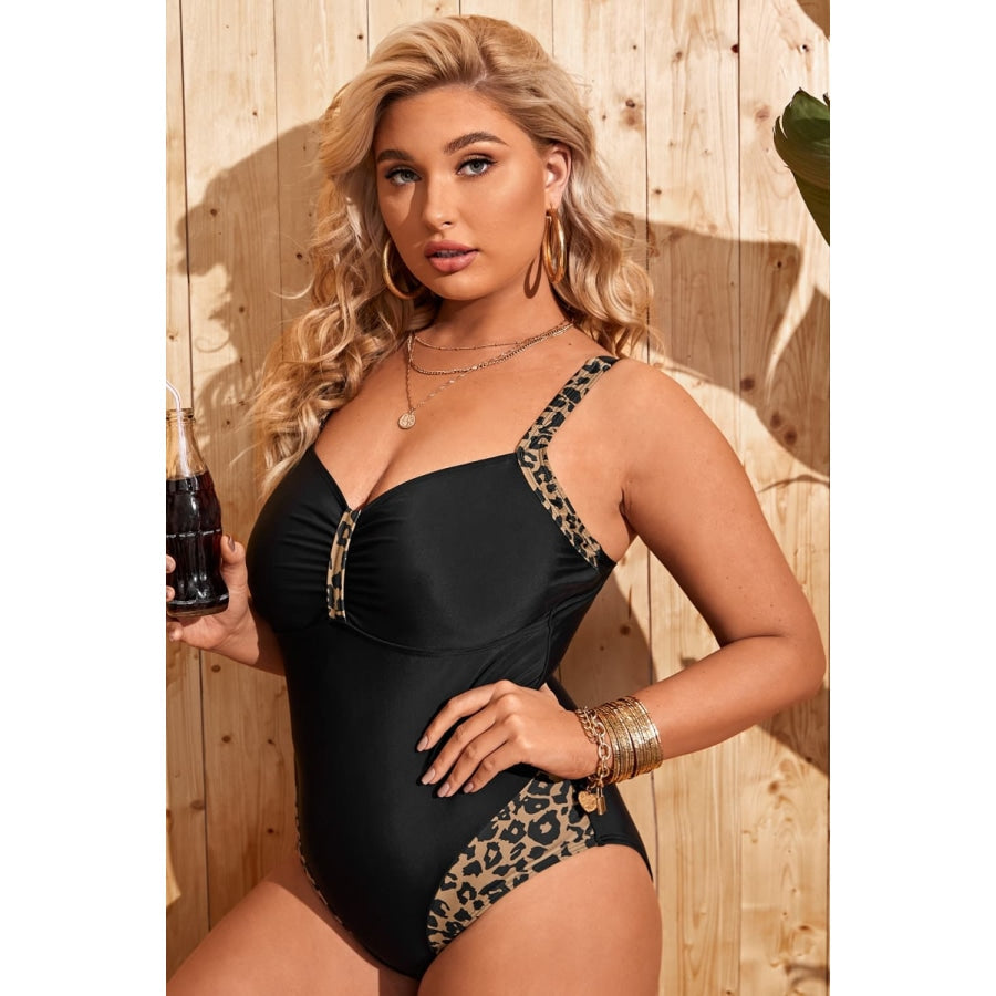 Plus Size Leopard Ruched One-Piece Swimsuit