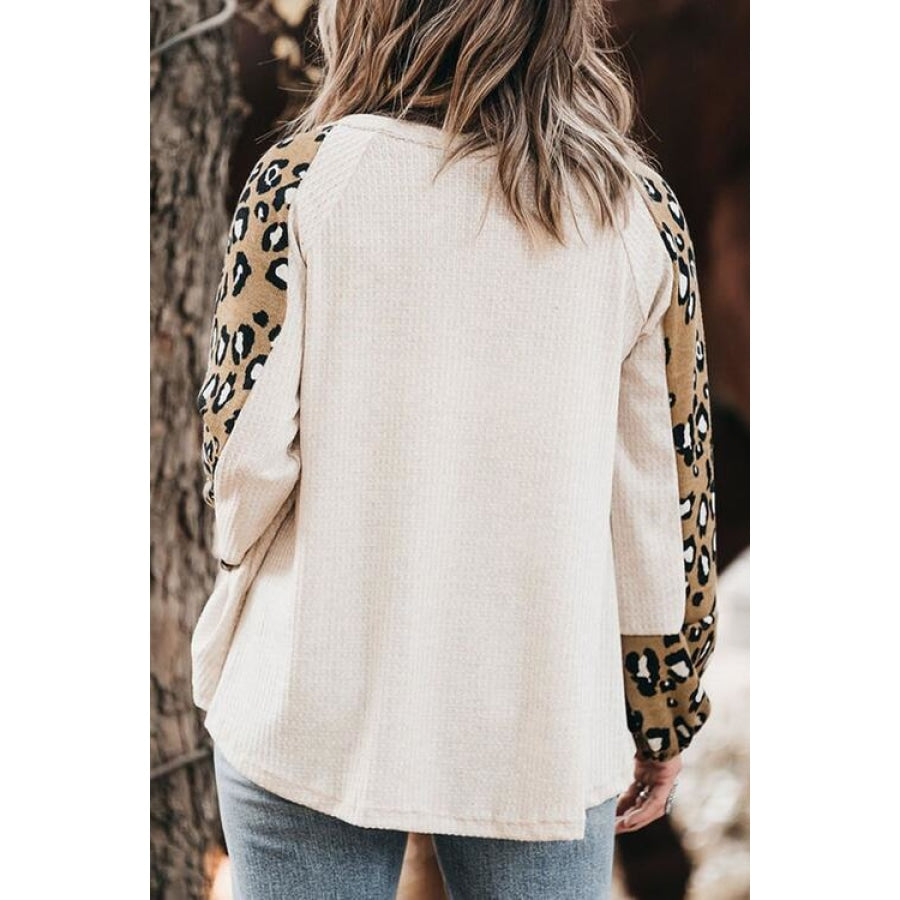 Plus Size Leopard V-Neck Raglan Sleeve Blouse