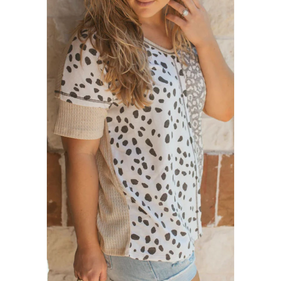 Plus Size Leopard V - Neck Short Sleeve T - Shirt Apparel and Accessories
