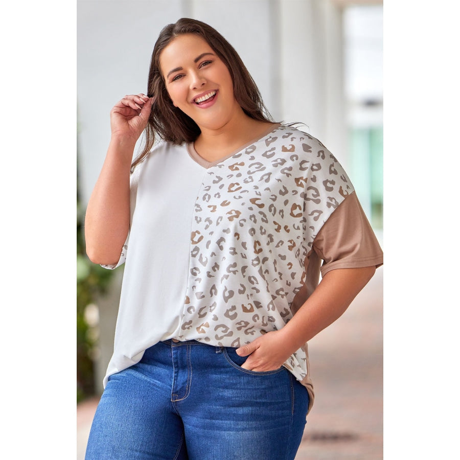 Plus Size Leopard V-Neck T-Shirt