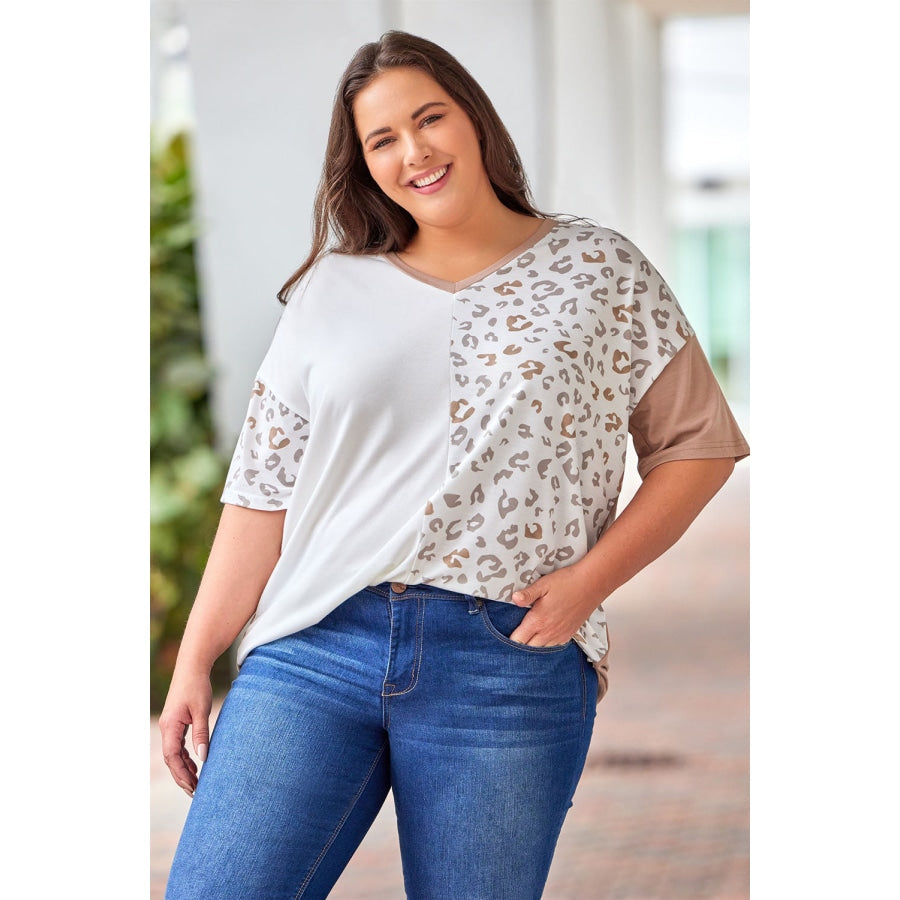 Plus Size Leopard V-Neck T-Shirt