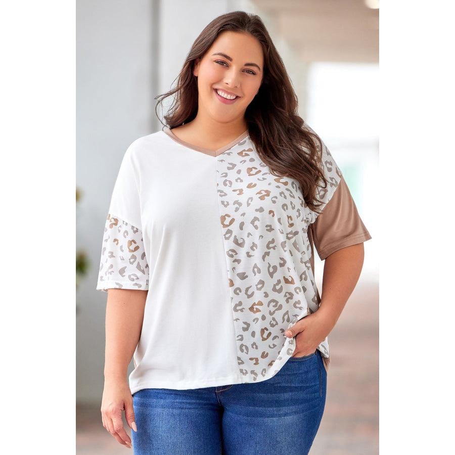 Plus Size Leopard V-Neck T-Shirt