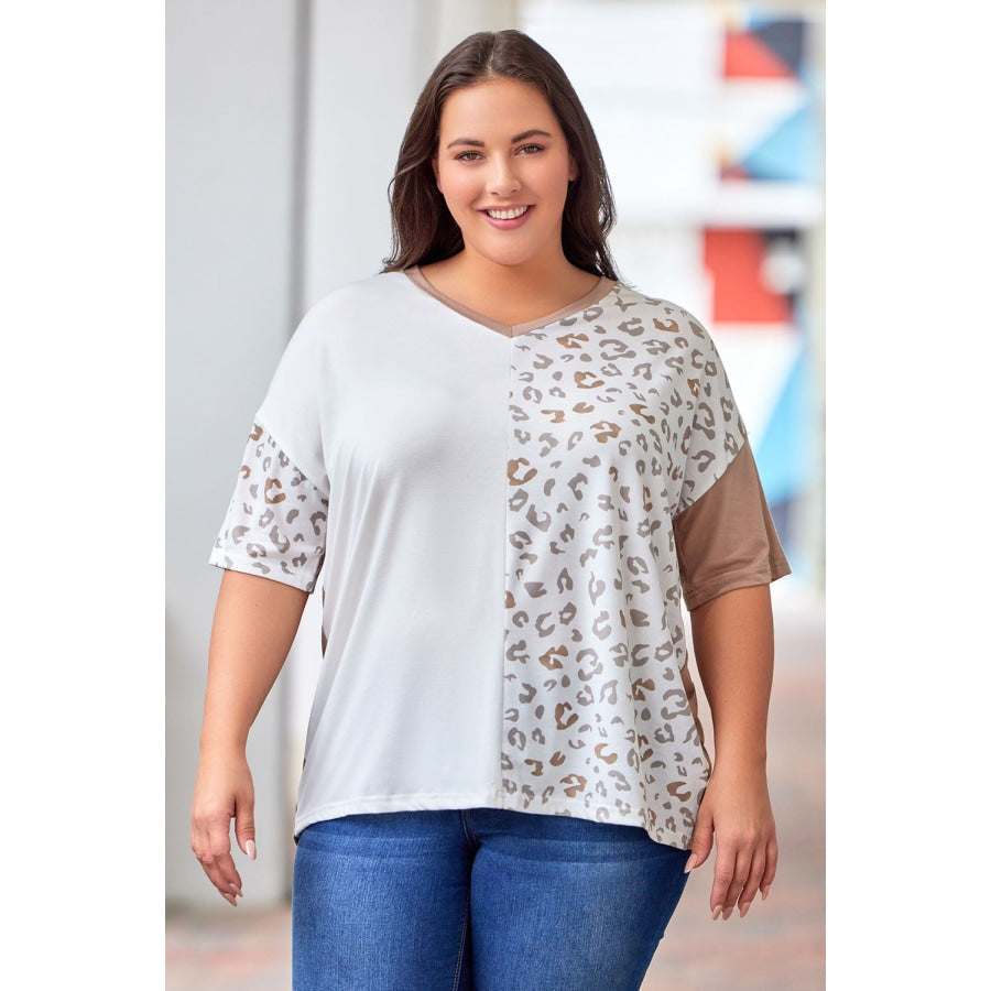 Plus Size Leopard V-Neck T-Shirt