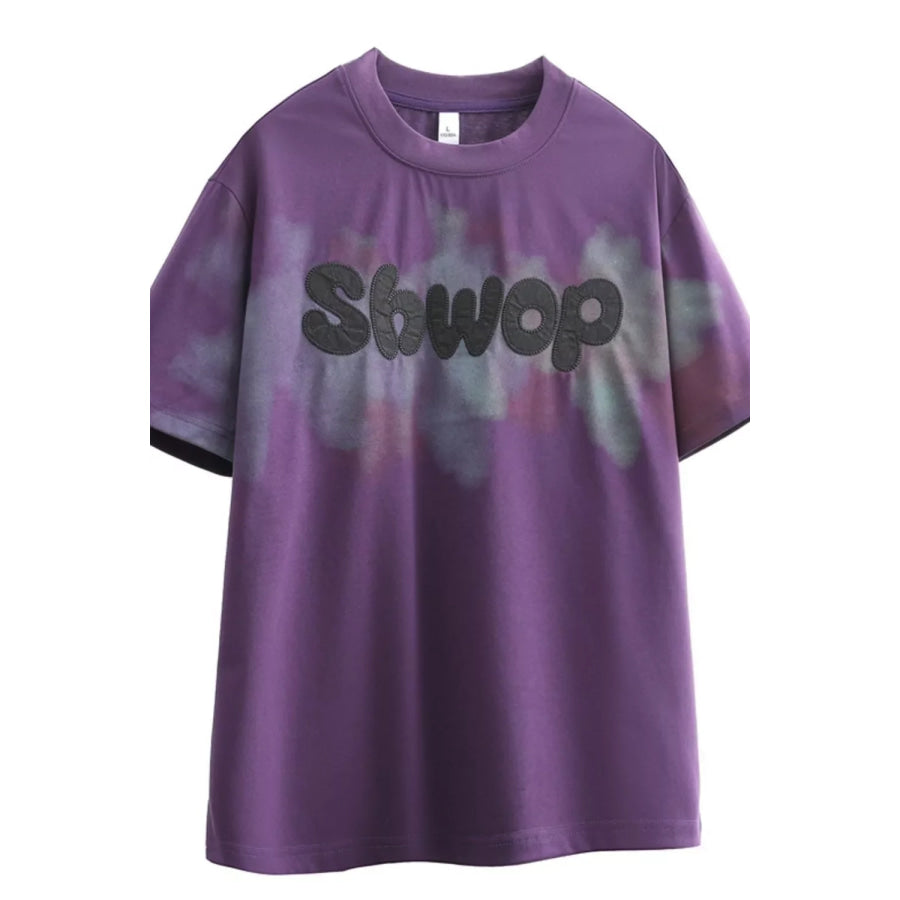 Plus Size Letter Graphic Short Sleeve T-Shirt Dark Purple / M Apparel and Accessories