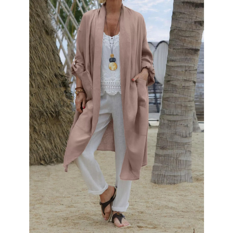Plus Size Lightweight Open Front Cardigan with Pockets Dusty Pink / 0XL Apparel and Accessories