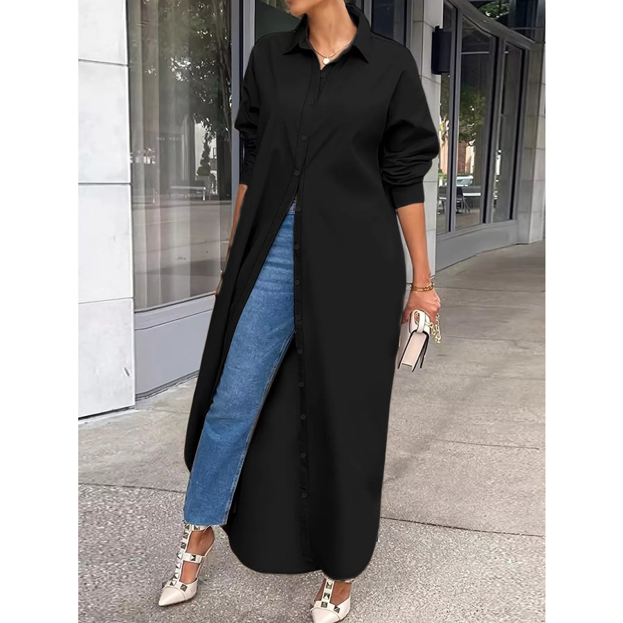 Plus Size Longline Button-Down Shirt Apparel and Accessories