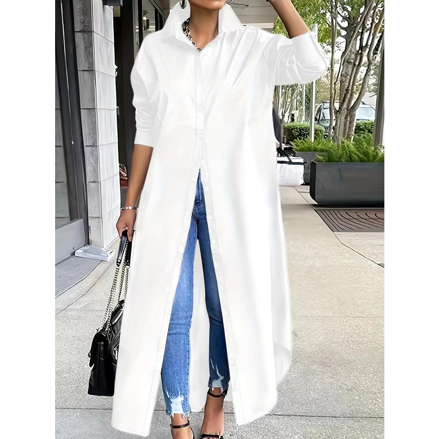 Plus Size Longline Button-Down Shirt White / XL Apparel and Accessories
