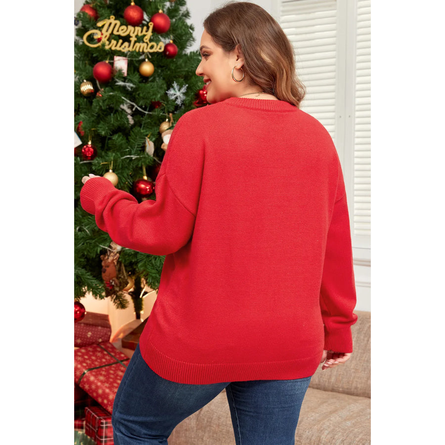 Plus Size MERRY Round Neck Long Sleeve Sweater Apparel and Accessories