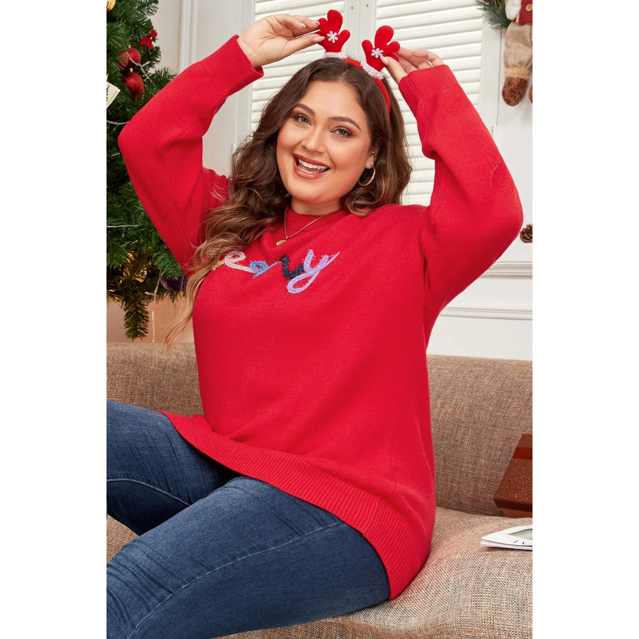 Plus Size MERRY Round Neck Long Sleeve Sweater Apparel and Accessories