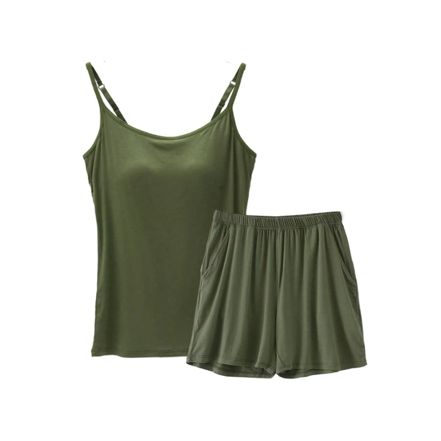Plus Size Modal Adjustable Strap Padded Cami and Shorts Set Army Green / M Apparel and Accessories