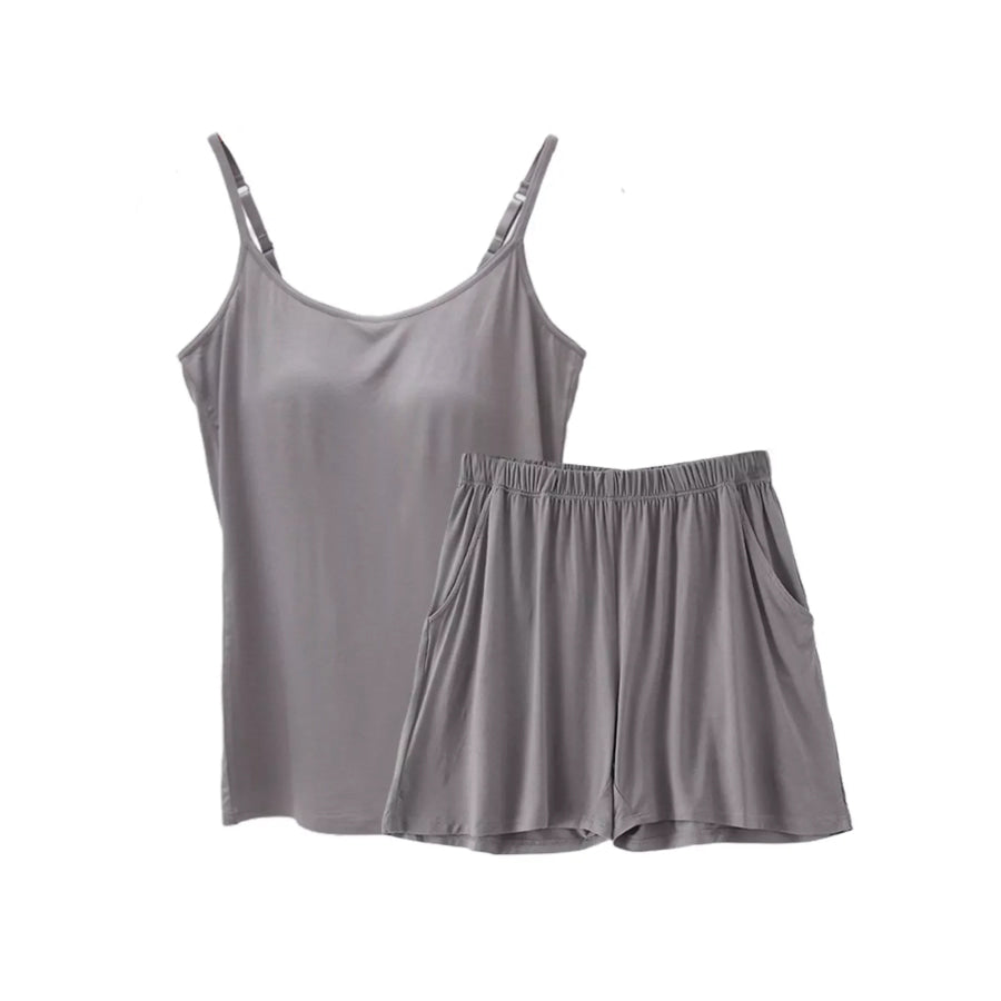 Plus Size Modal Adjustable Strap Padded Cami and Shorts Set Dark Gray / M Apparel and Accessories