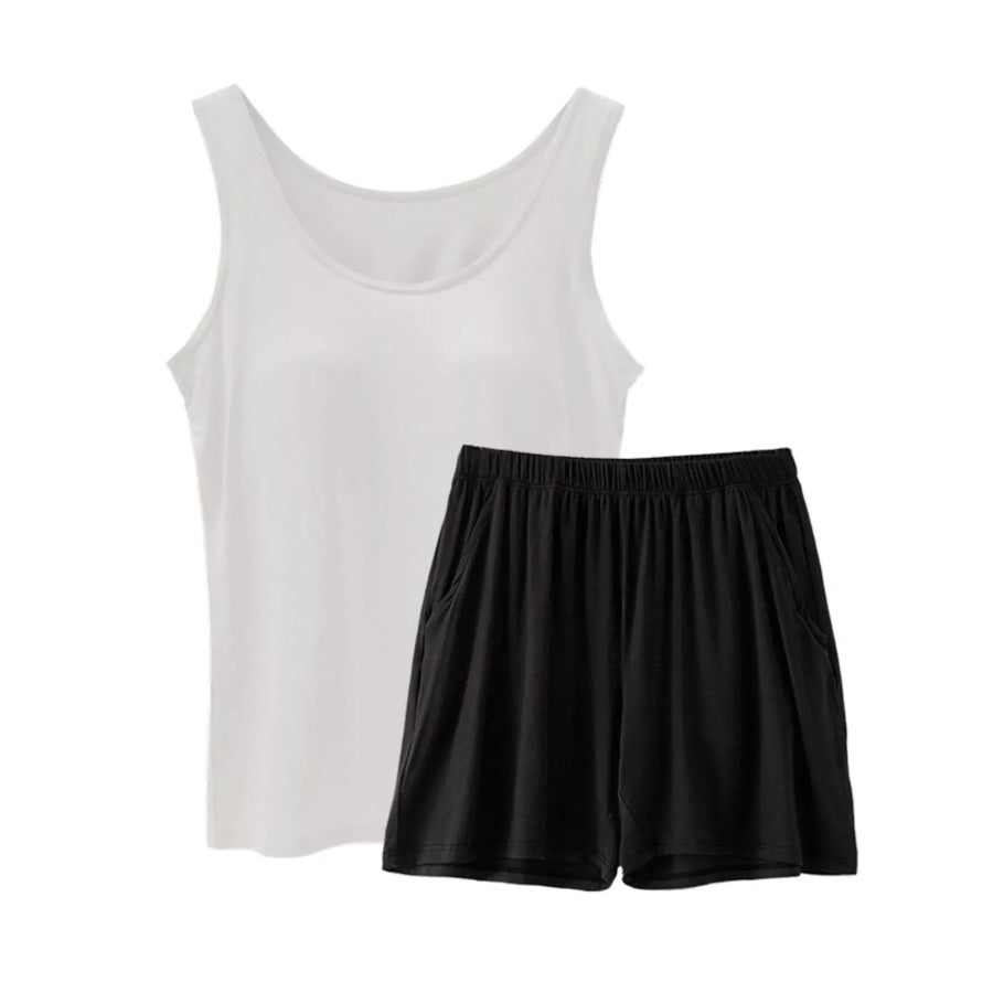 Plus Size Modal Padded Sleeveless Tank Top & Shorts Set Milky White + Black / M Apparel and Accessories